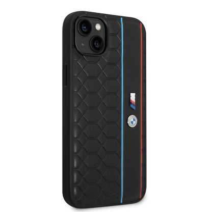 Case BMW con Patrón Texturizado y Línea para iPhone 14 Plus - Negra | Estilo y Protección Premium