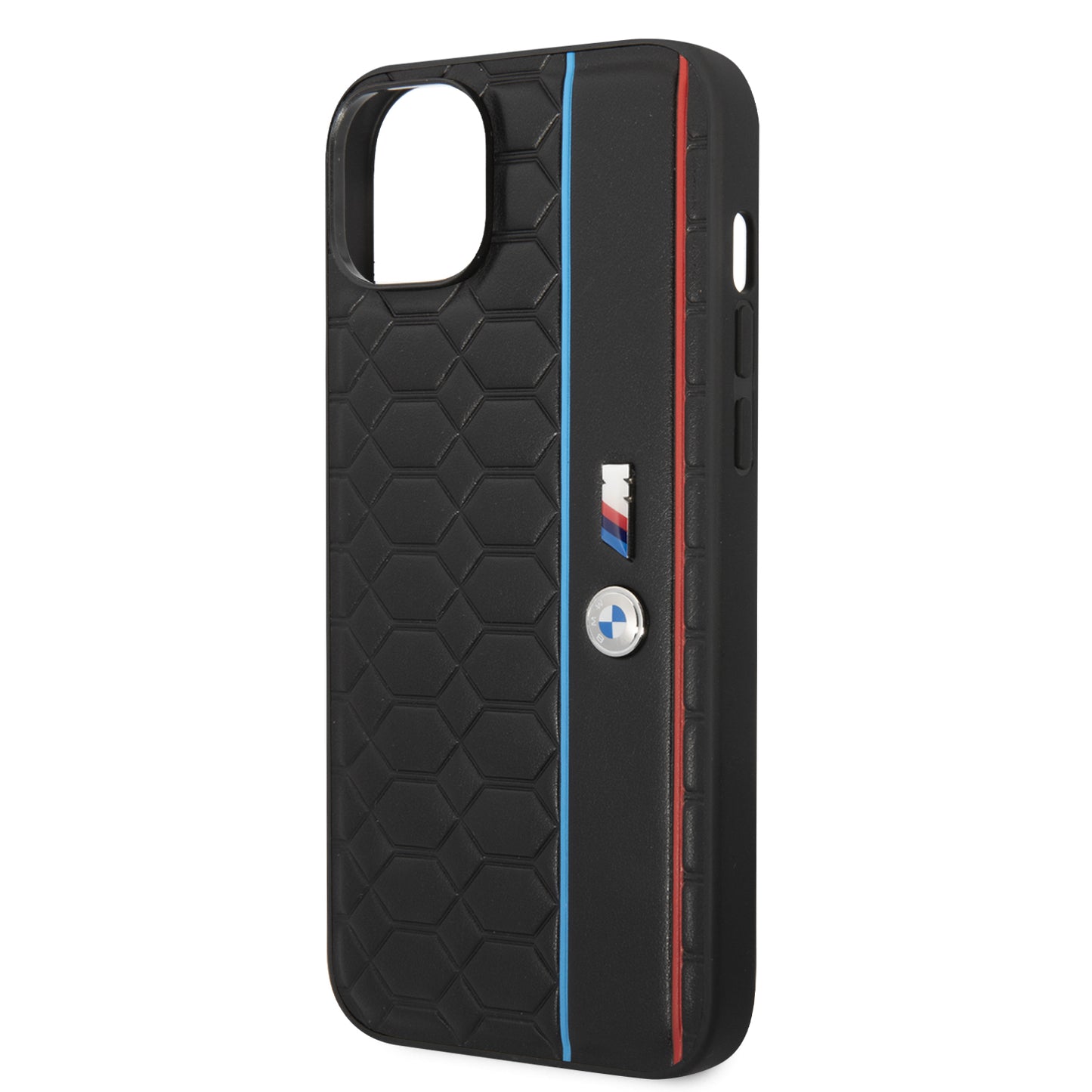 Case BMW con Patrón Texturizado y Línea para iPhone 14 Plus - Negra | Estilo y Protección Premium