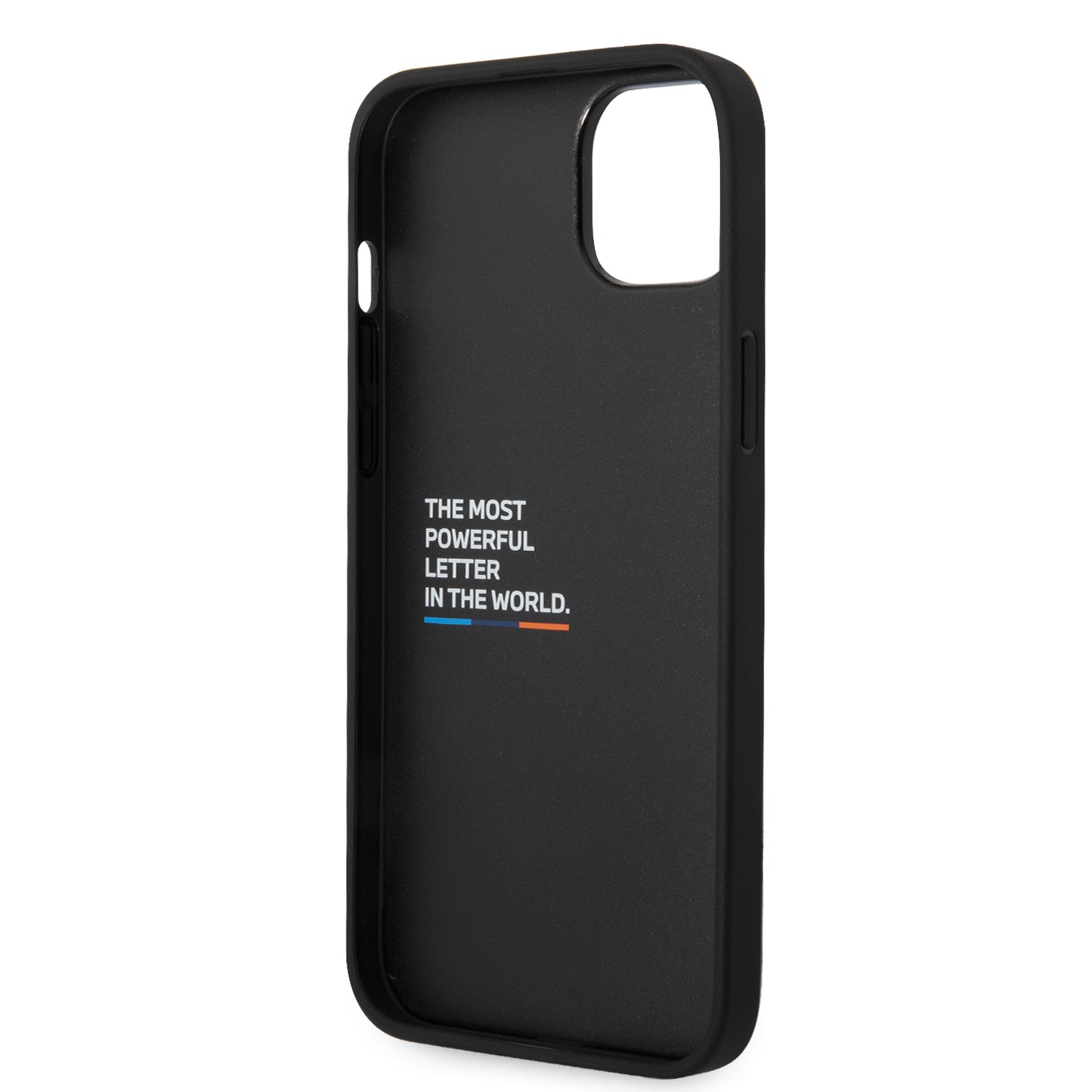 Case BMW con Patrón Texturizado y Línea para iPhone 14 Plus - Negra | Estilo y Protección Premium
