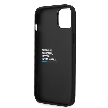 Case BMW con Patrón Texturizado y Línea para iPhone 14 Plus - Negra | Estilo y Protección Premium