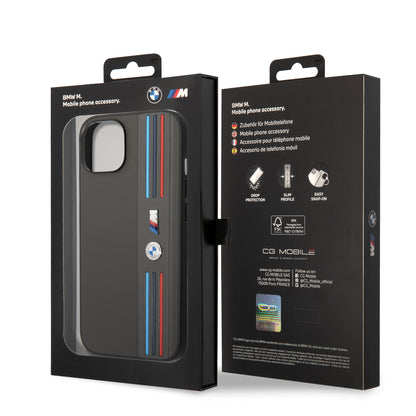 Funda BMW M Sport de Piel PU con Líneas Tricolor para iPhone 14 Plus - Gris | Case Original
