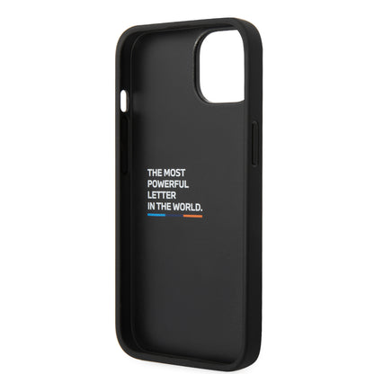 Funda BMW M Sport de Piel PU con Líneas Tricolor para iPhone 14 Plus - Negro | Case Original