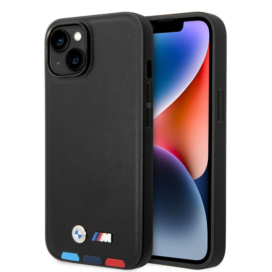 Funda BMW de Piel PU con Logo Metálico para iPhone 14 Plus - Negro | Case Original de Lujo