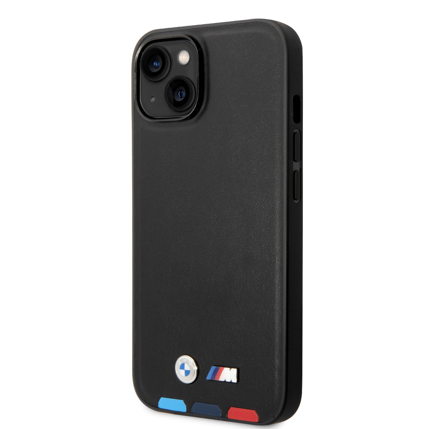 Funda BMW de Piel PU con Logo Metálico para iPhone 14 Plus - Negro | Case Original de Lujo