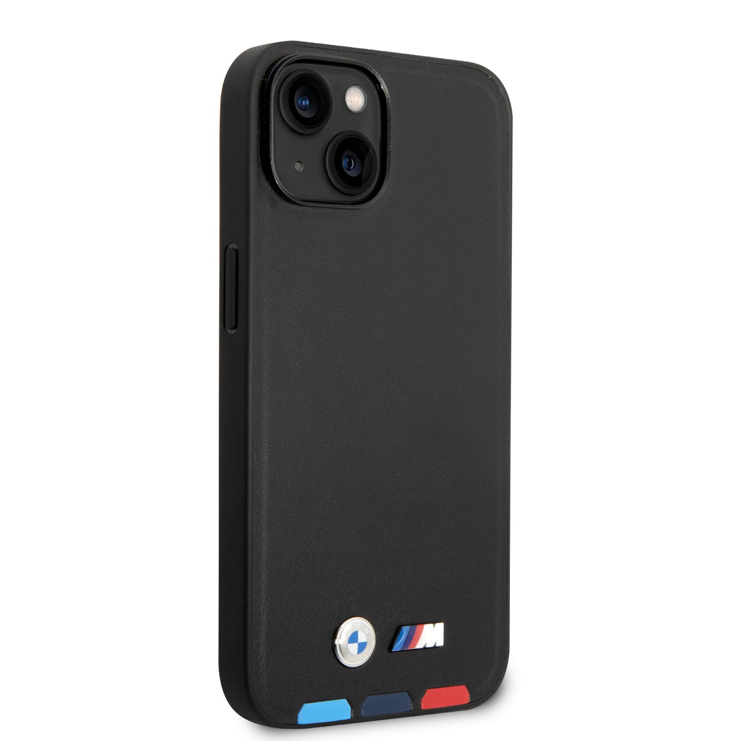 Funda BMW de Piel PU con Logo Metálico para iPhone 14 Plus - Negro | Case Original de Lujo