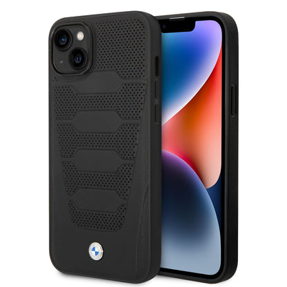 Funda BMW de Piel Genuina Grabada para iPhone 14 Plus - Negro | Case Original