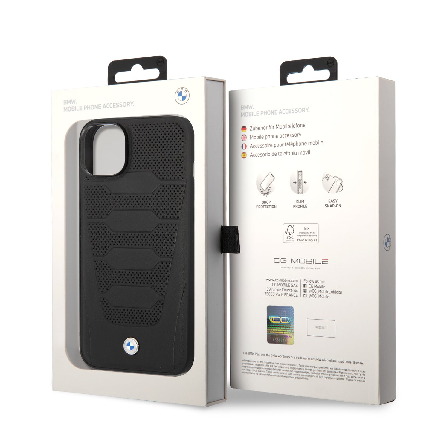 Funda BMW de Piel Genuina Grabada para iPhone 14 Plus - Negro | Case Original
