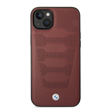 Funda BMW de Piel Genuina Grabada para iPhone 14 Plus - Rojo | Case Original