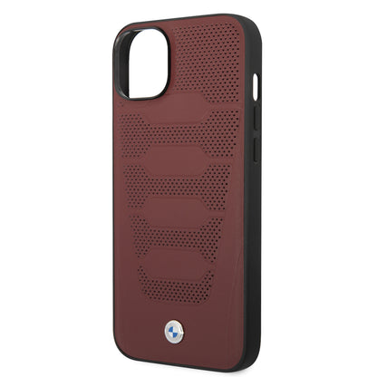 Funda BMW de Piel Genuina Grabada para iPhone 14 Plus - Rojo | Case Original