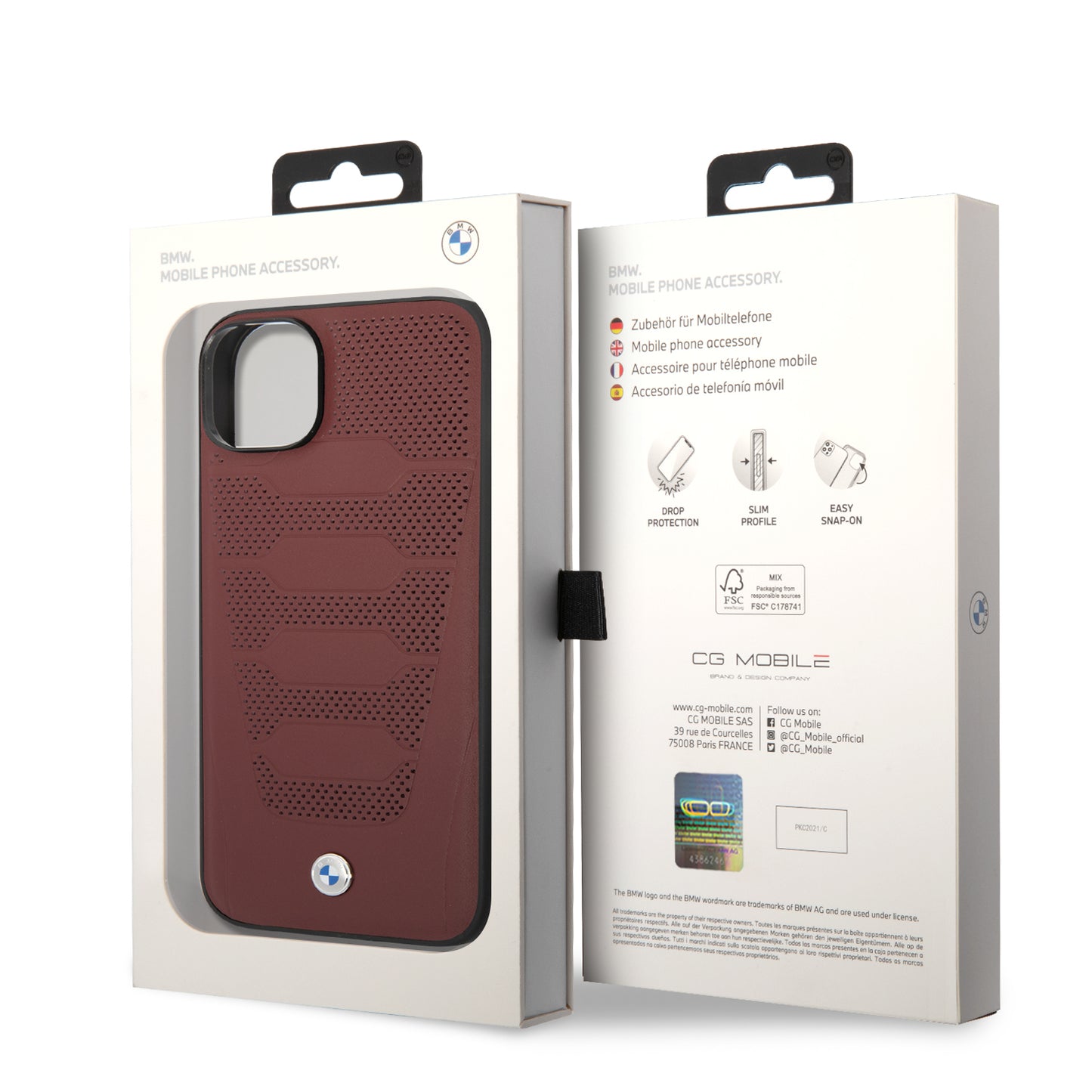 Funda BMW de Piel Genuina Grabada para iPhone 14 Plus - Rojo | Case Original