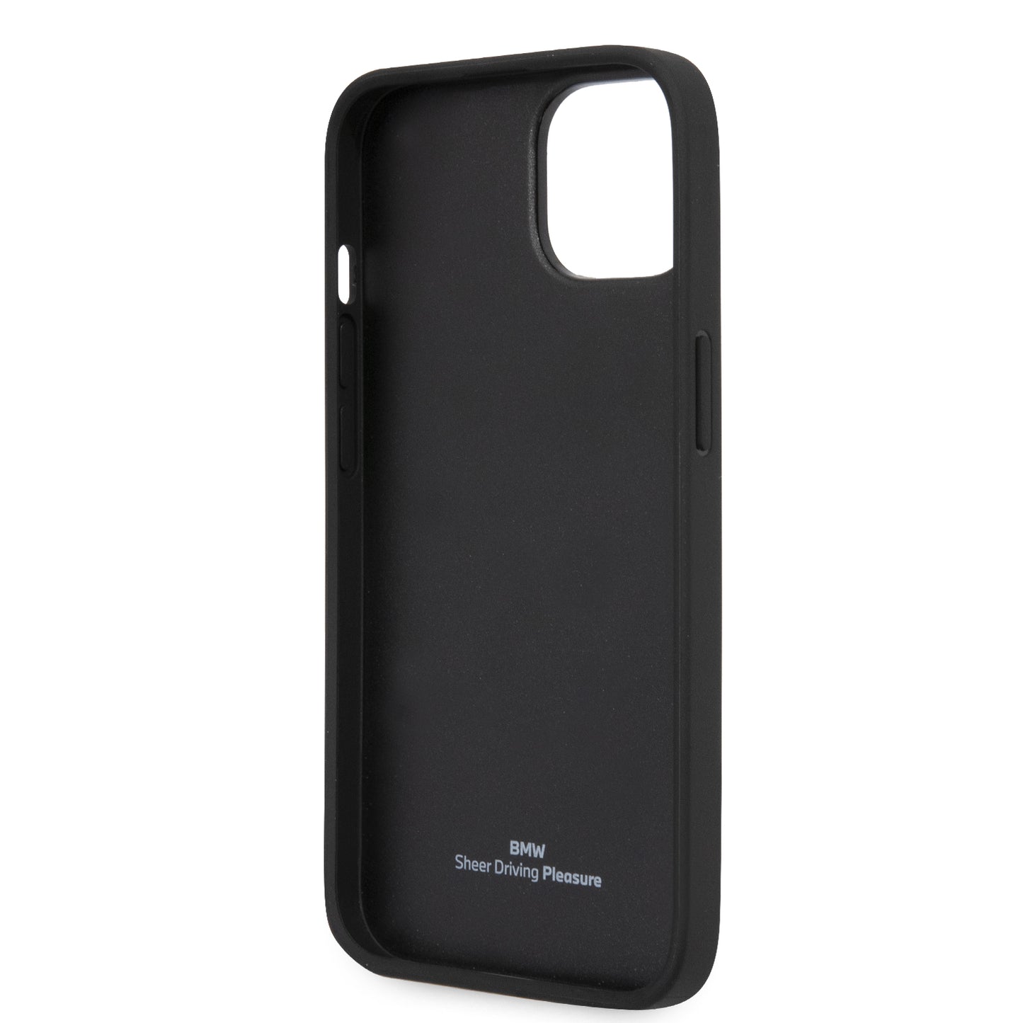 Funda BMW de Piel con Diseño de Rombos y Logo Metálico para iPhone 14 Plus - Negro | Case Original