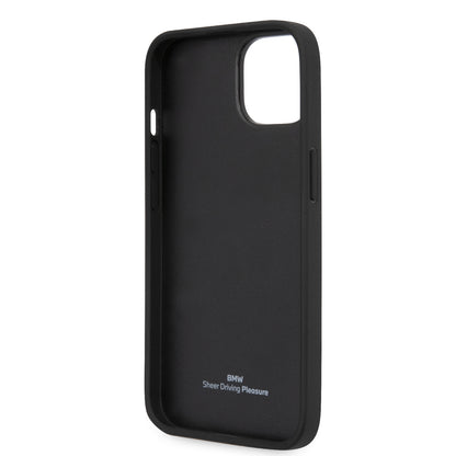 Funda BMW de Piel con Diseño de Rombos y Logo Metálico para iPhone 14 Plus - Negro | Case Original