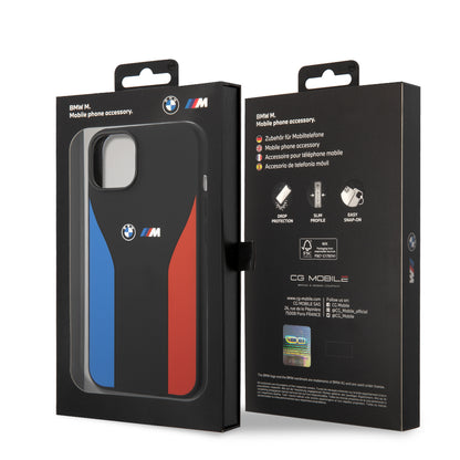 Funda BMW de Silicón con Líneas Tricolor para iPhone 14 Plus - Negro | Case Original