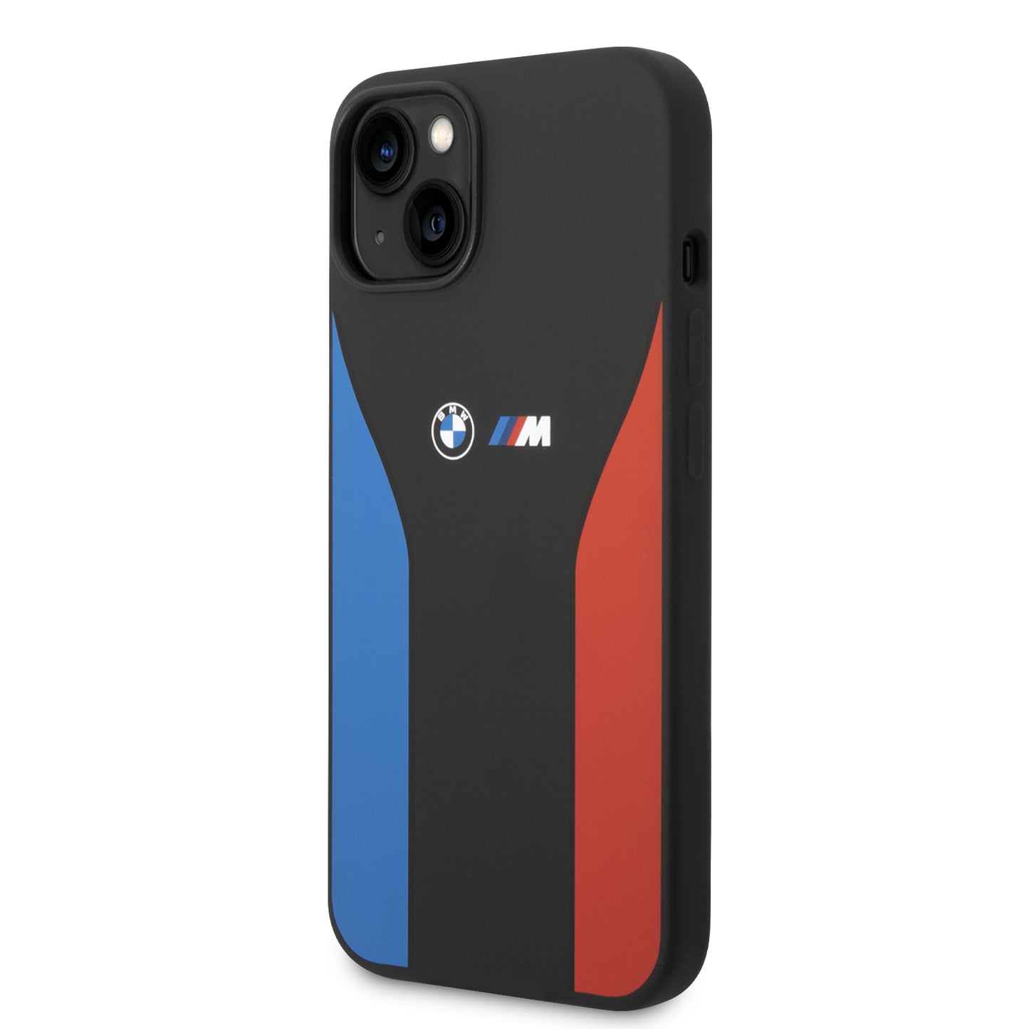 Funda BMW de Silicón con Líneas Tricolor para iPhone 14 Plus - Negro | Case Original