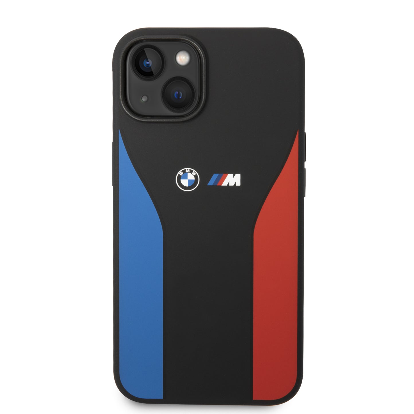 Funda BMW de Silicón con Líneas Tricolor para iPhone 14 Plus - Negro | Case Original