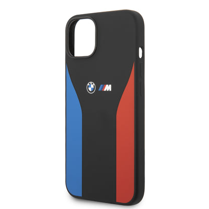 Funda BMW de Silicón con Líneas Tricolor para iPhone 14 Plus - Negro | Case Original