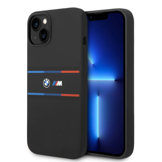Funda BMW de Silicón con Líneas Horizontales para iPhone 14 Plus - Negro | Case Original