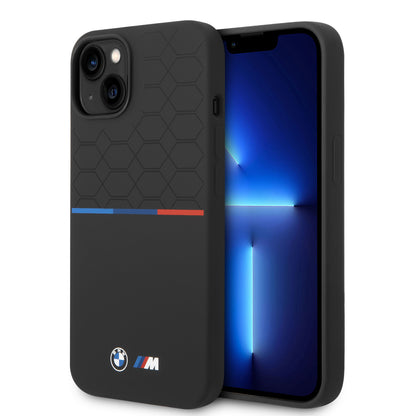 Funda BMW de Silicón con Patrón Técnico y Línea Deportiva para iPhone 14 Plus - Negro | Case Original