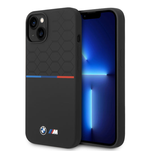 Funda BMW de Silicón con Patrón Técnico y Línea Deportiva para iPhone 14 Plus - Negro | Case Original