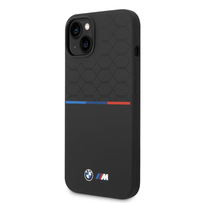 Funda BMW de Silicón con Patrón Técnico y Línea Deportiva para iPhone 14 Plus - Negro | Case Original