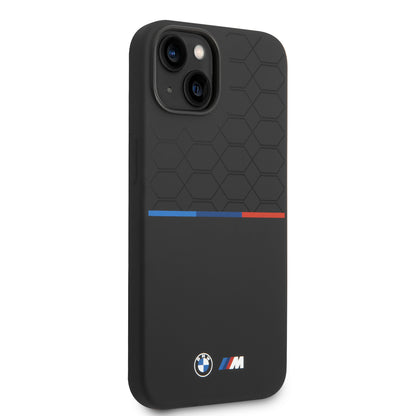 Funda BMW de Silicón con Patrón Técnico y Línea Deportiva para iPhone 14 Plus - Negro | Case Original