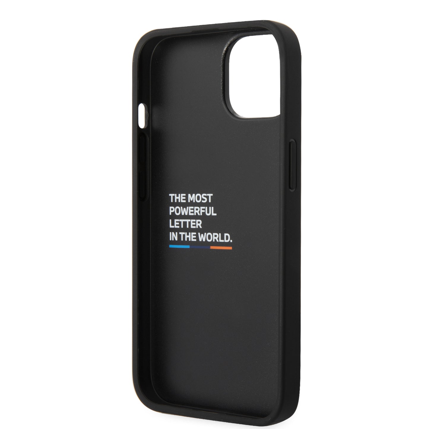 Case BMW PU Líneas Tricolor iPhone 14 Negro | Estilo y Protección Premium