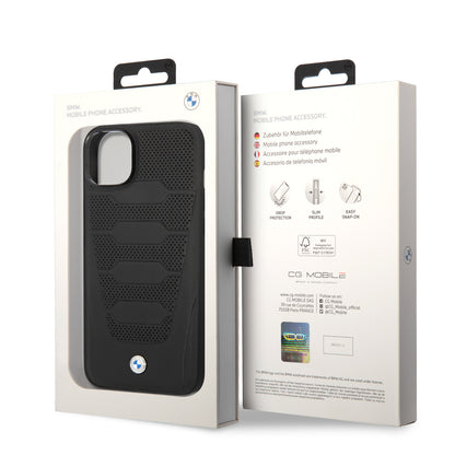 Funda BMW de Piel Genuina Grabada para iPhone 14 - Negro | Case Original de Lujo