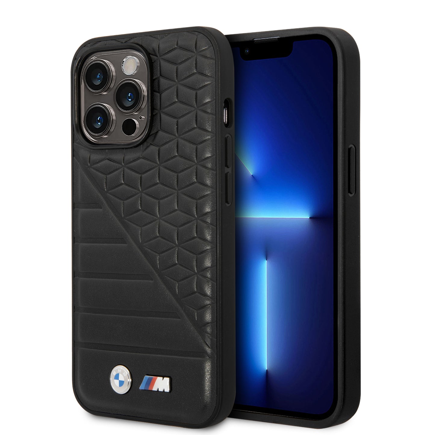 Case BMW PU Cubo Líneas iPhone 14 Pro Max Negro | Protección y Estilo Exclusivo