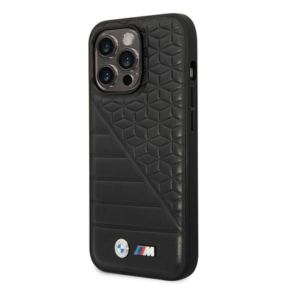 Case BMW PU Cubo Líneas iPhone 14 Pro Max Negro | Protección y Estilo Exclusivo