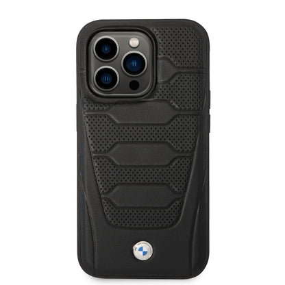 Case BMW de Piel Grabada para iPhone 15 Pro - Negro | Elegancia y Protección Premium