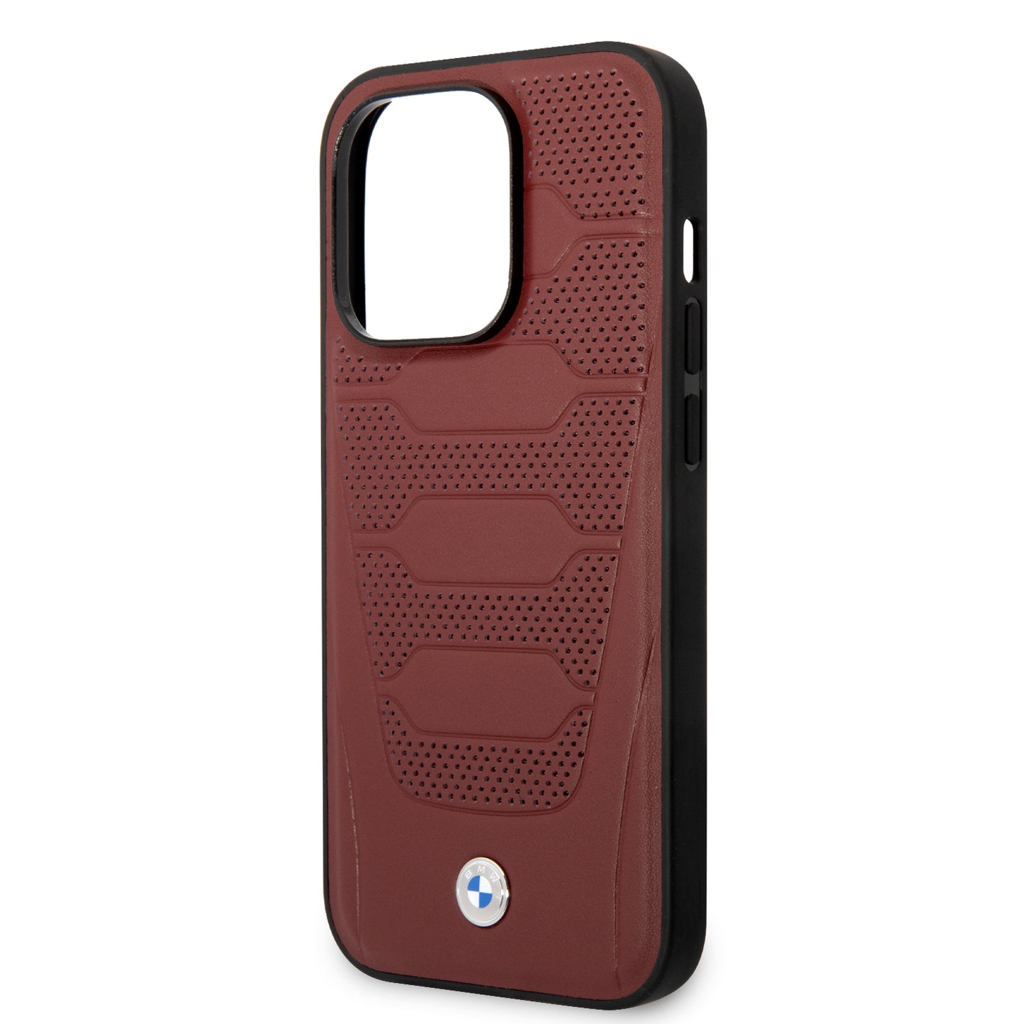 Case BMW de Piel Grabada para iPhone 14 Pro Max - Roja | Estilo Deportivo y Protección de Lujo