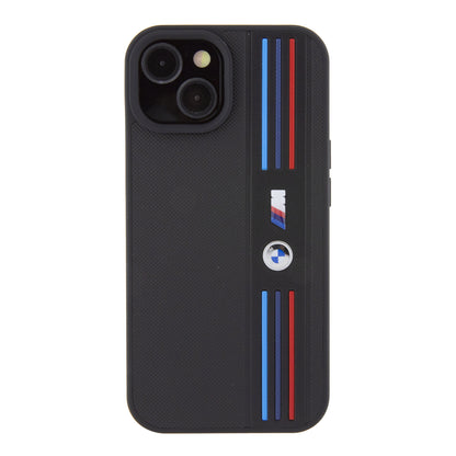 Case BMW PU Líneas Tricolor iPhone 15 Negro | Protección y Estilo Premium