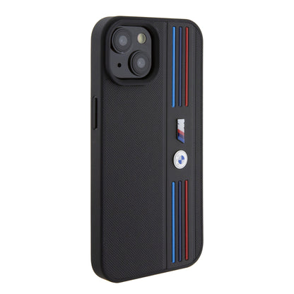 Case BMW PU Líneas Tricolor iPhone 15 Negro | Protección y Estilo Premium