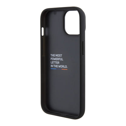 Case BMW PU Líneas Tricolor iPhone 15 Negro | Protección y Estilo Premium