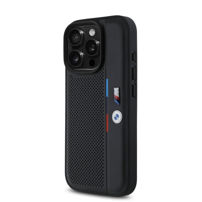 Funda BMW de Piel Perforada con Línea Deportiva para iPhone 16 Pro - Negro | Case Original
