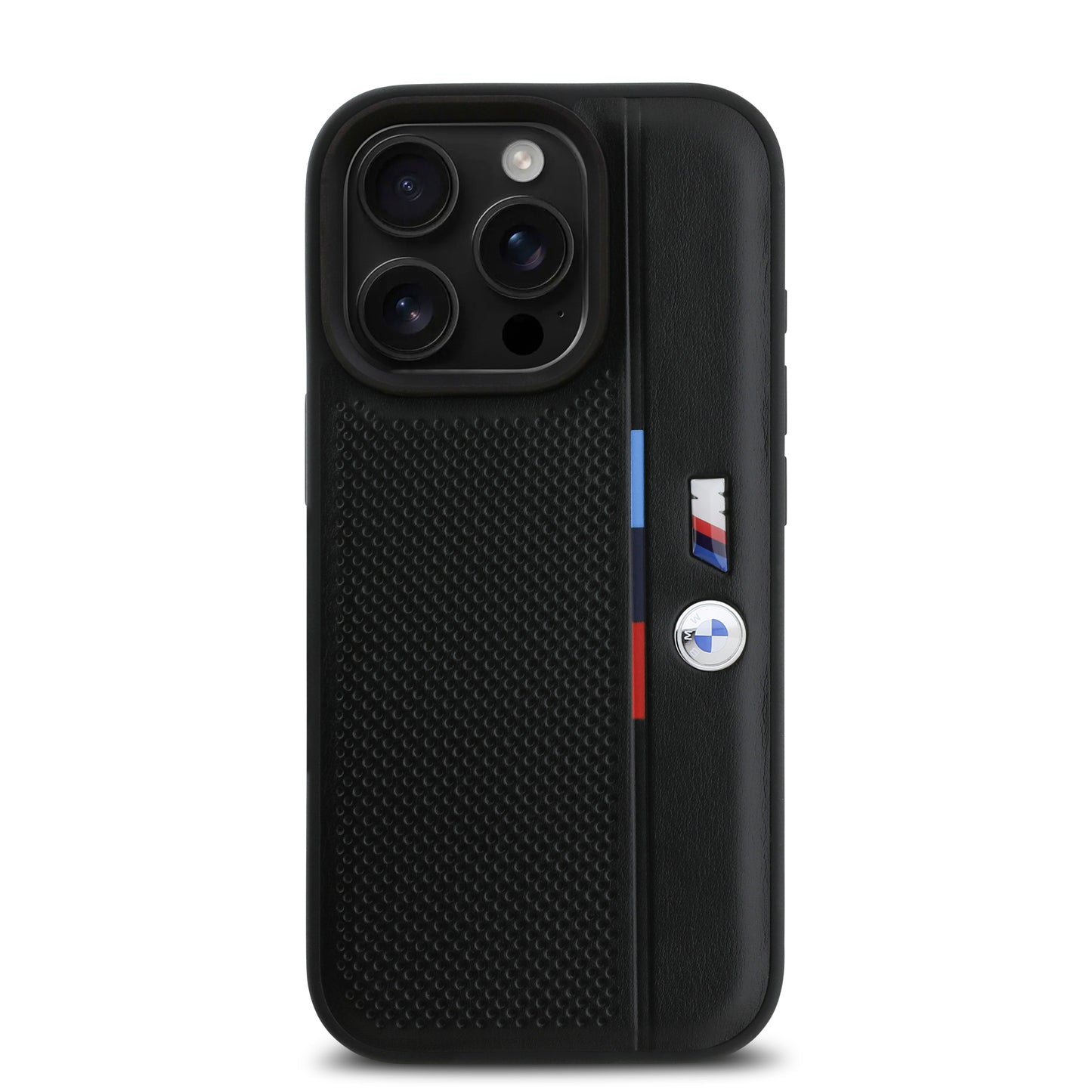 Funda BMW de Piel Perforada con Línea Deportiva para iPhone 16 Pro - Negro | Case Original