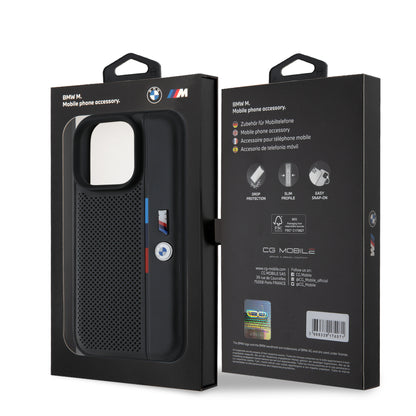 Funda BMW de Piel Perforada con Línea Deportiva para iPhone 16 Pro - Negro | Case Original