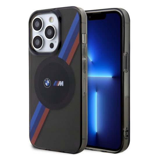 Case BMW PU con Rayas Motorsport para iPhone 14 Pro - Gris | Diseño Deportivo y Protección Premium