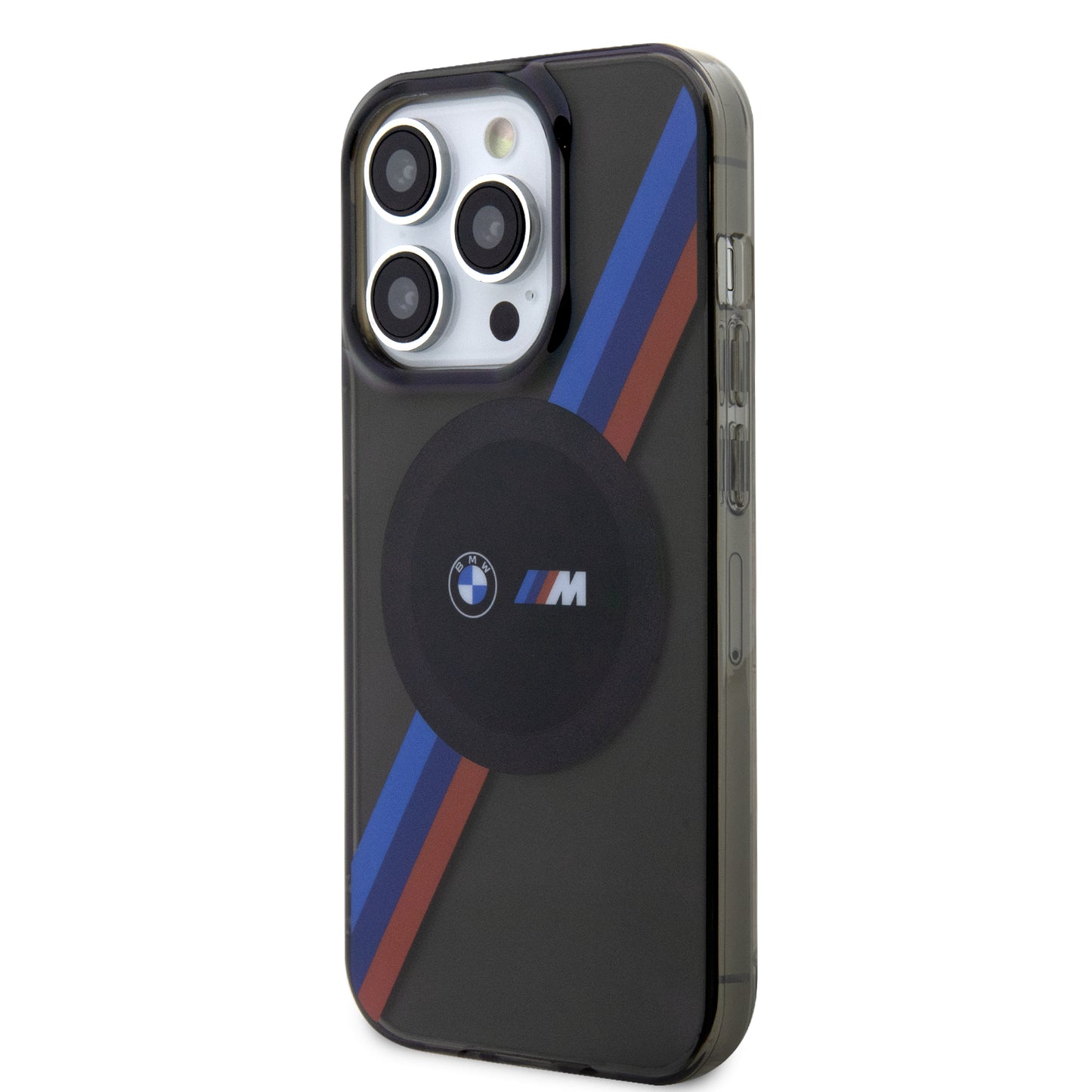 Case BMW PU con Rayas Motorsport para iPhone 14 Pro - Gris | Diseño Deportivo y Protección Premium