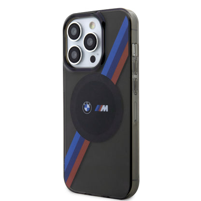 Case BMW PU con Rayas Motorsport para iPhone 14 Pro - Gris | Diseño Deportivo y Protección Premium