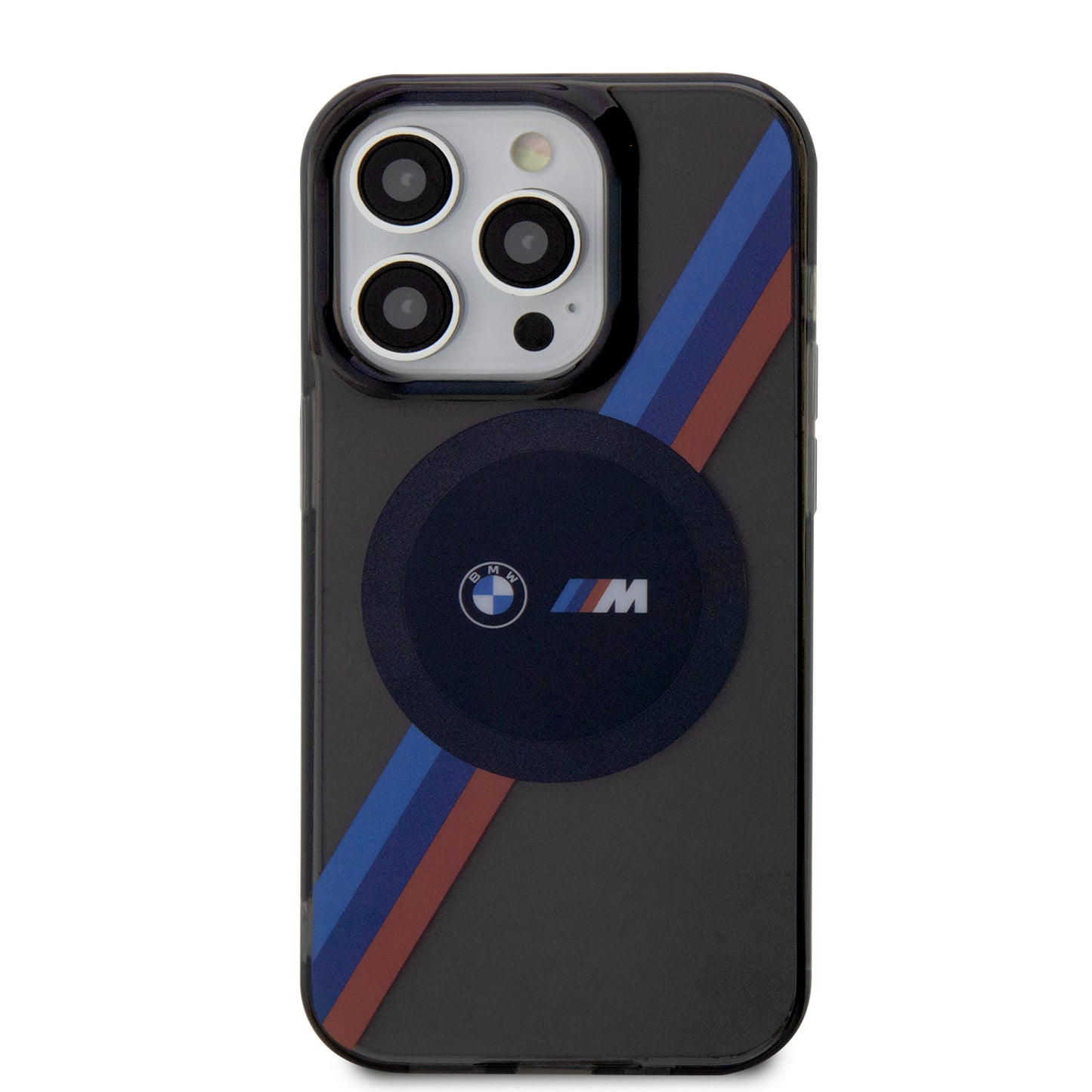 Case BMW PU con Rayas Motorsport para iPhone 14 Pro - Gris | Diseño Deportivo y Protección Premium