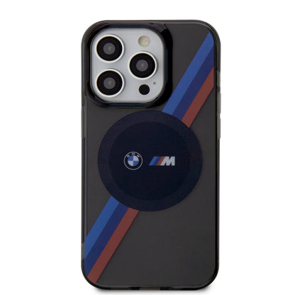 Case BMW PU con Rayas Motorsport para iPhone 14 Pro - Gris | Diseño Deportivo y Protección Premium