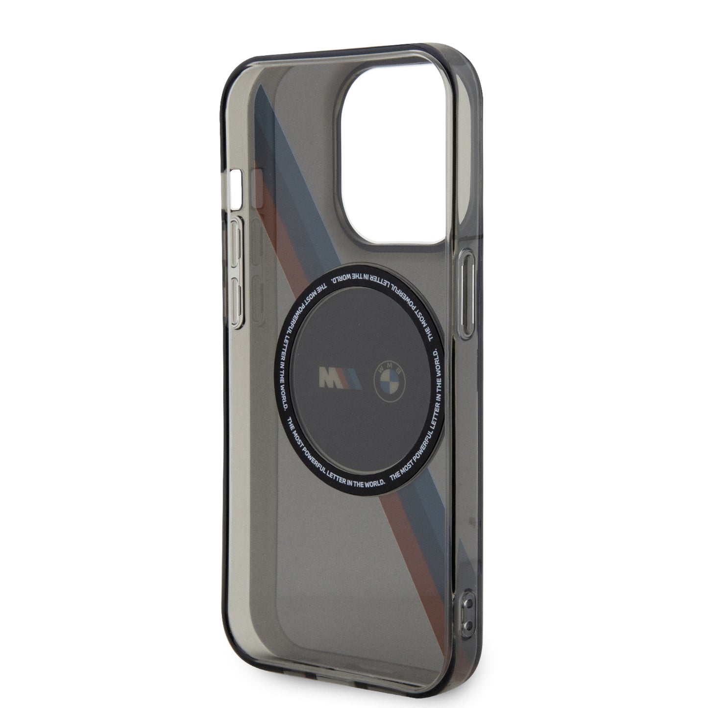 Case BMW PU con Rayas Motorsport para iPhone 14 Pro - Gris | Diseño Deportivo y Protección Premium