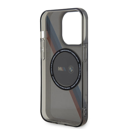 Case BMW PU con Rayas Motorsport para iPhone 14 Pro - Gris | Diseño Deportivo y Protección Premium