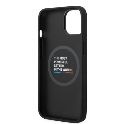Funda BMW de Fibra de Carbono con Línea Tricolor para iPhone 14 Plus - Negro | Case Original