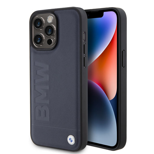 Case BMW de Cuero Estampado para iPhone 15 Pro - Azul | Estilo Automotriz Premium