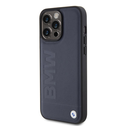 Case BMW de Cuero Estampado para iPhone 15 Pro - Azul | Estilo Automotriz Premium