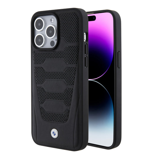 Case BMW de Piel Grabada para iPhone 14 Pro Max - Negra | Estilo Ejecutivo y Protección Premium