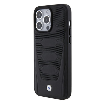 Case BMW de Piel Grabada para iPhone 14 Pro Max - Negra | Estilo Ejecutivo y Protección Premium