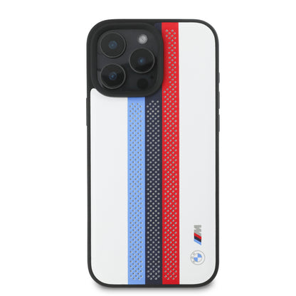 Funda BMW con Líneas Tricolor M Sport para iPhone 16 Pro Max - Blanco | Case Original